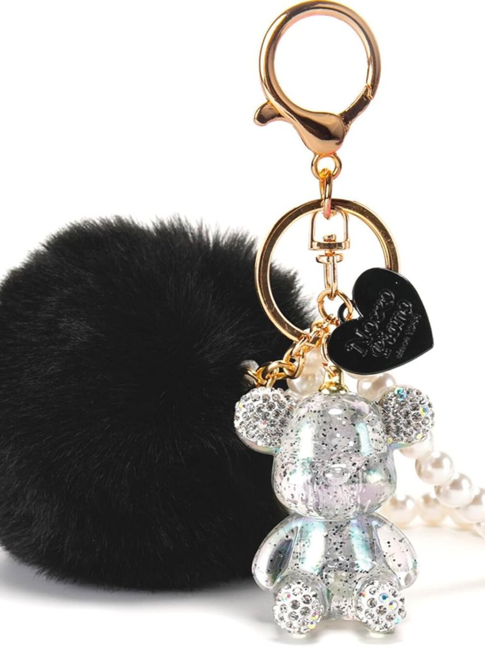 Kawaii Cute Bear Keychain for Women, Bling Gummy Teddy Bear Pom Pom Key Chain Gi
